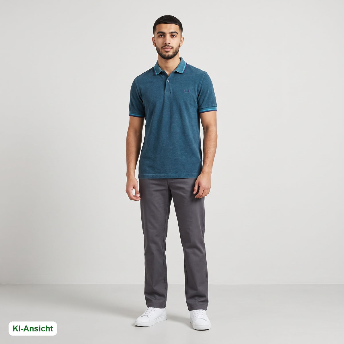 KI-Ansicht: Vintage Fred Perry Poloshirt (M) getragen (KI-Visualisierung, Zustand siehe echte Fotos)